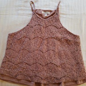 Dusty rose lace sleeveless crop top